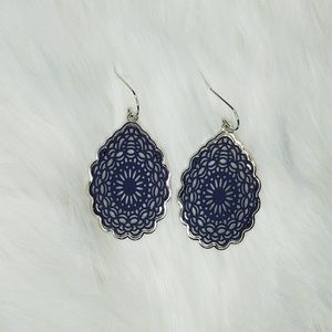 Laser cut tear drop earrings navy blue